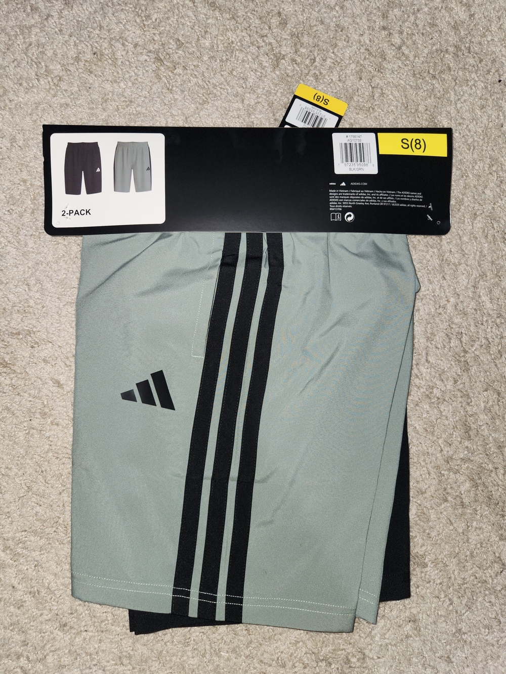 Adidas Kids 2-Pack Athletic Shorts - Sage Green & Black
